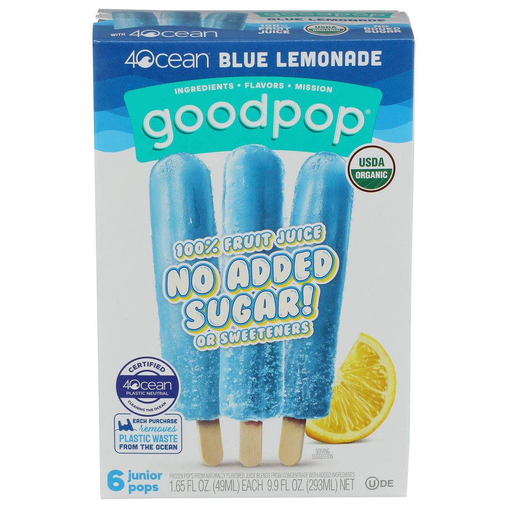 Goodpop Organic 4ocean Blue Lemonade Junior Pops, 1.65 Ounce -- 48 Per Case
