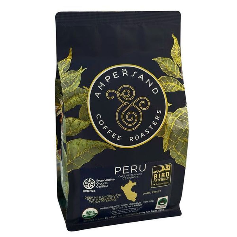 Ampersand Organic Peru Cecanor Dark Roast Whole Bean Coffee, 12 Ounce -- 6 Per Case
