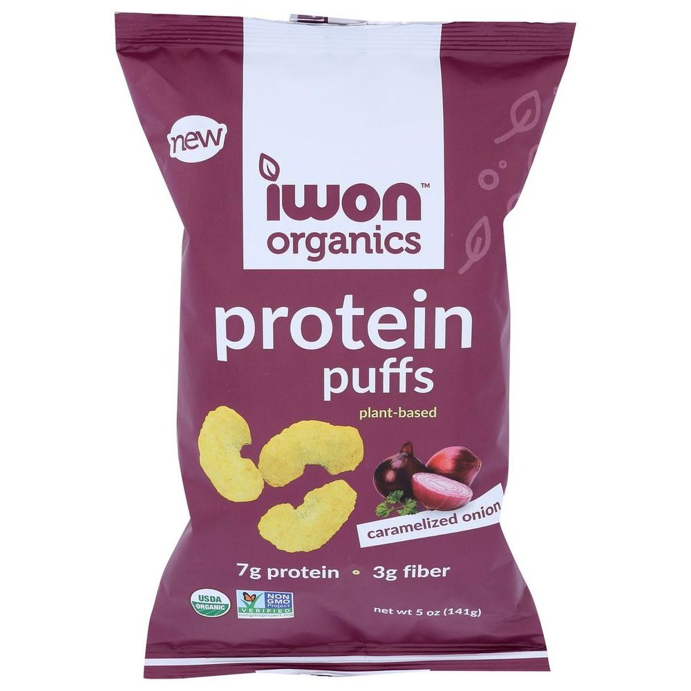 Iwon Organics Caramelized Onion Protein Puffs, 5 Ounce -- 12 Per Case