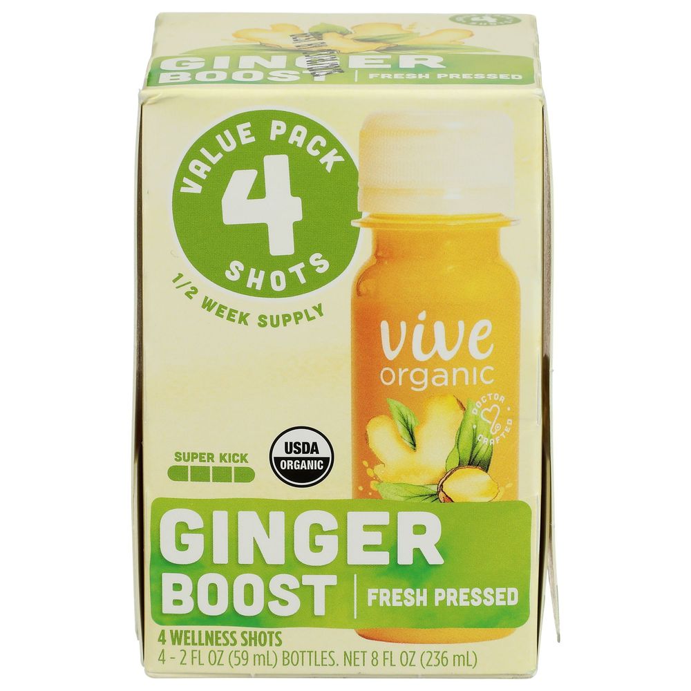 Vive Organic Fresh Pressed Ginger Boost Wellness Shot, 2 Fluid Ounce -- 24 Per Case