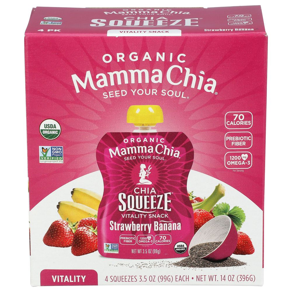 Mamma Chia Organic Chia Squeeze Strawberry Banana Vitality Snack, 4 Count -- 6 Per Case