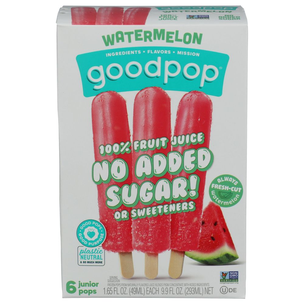Goodpop No Added Sugar Watermelon Junior Pops, 9.9 Fluid Ounce -- 8 Per Case