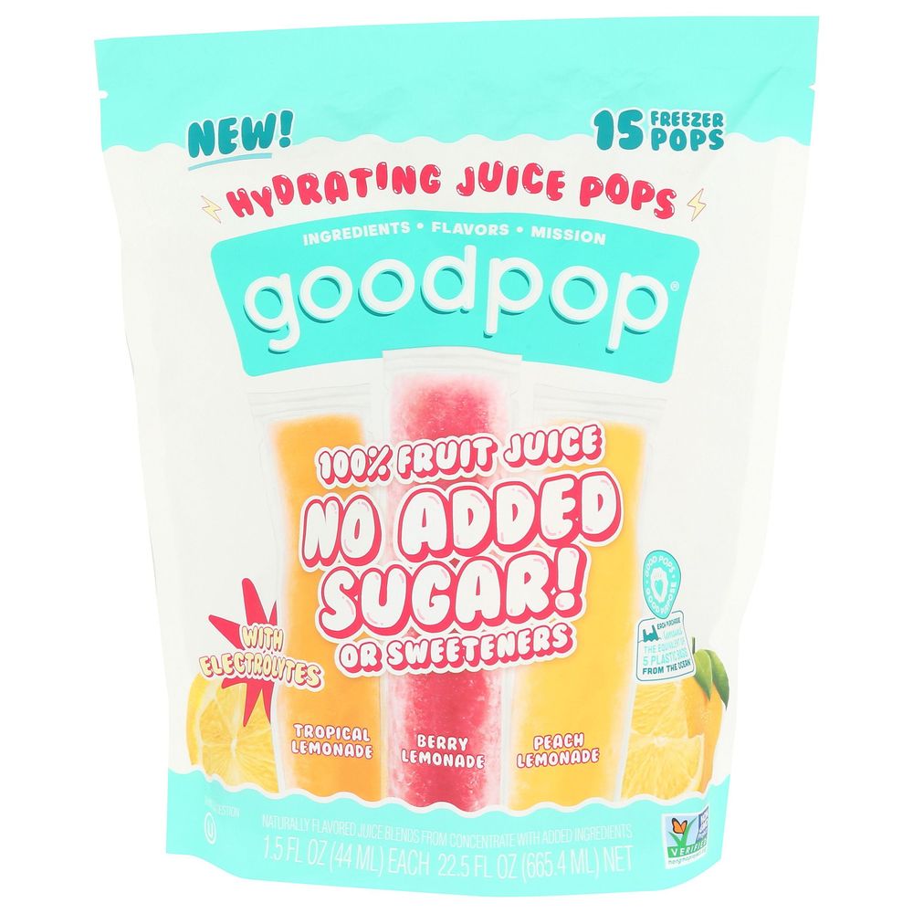 Goodpop No Added Sugar Hydrating Fruit Juice Freezer Pops With Electrolytes, 22.5 Fluid Ounce -- 8 Per Case