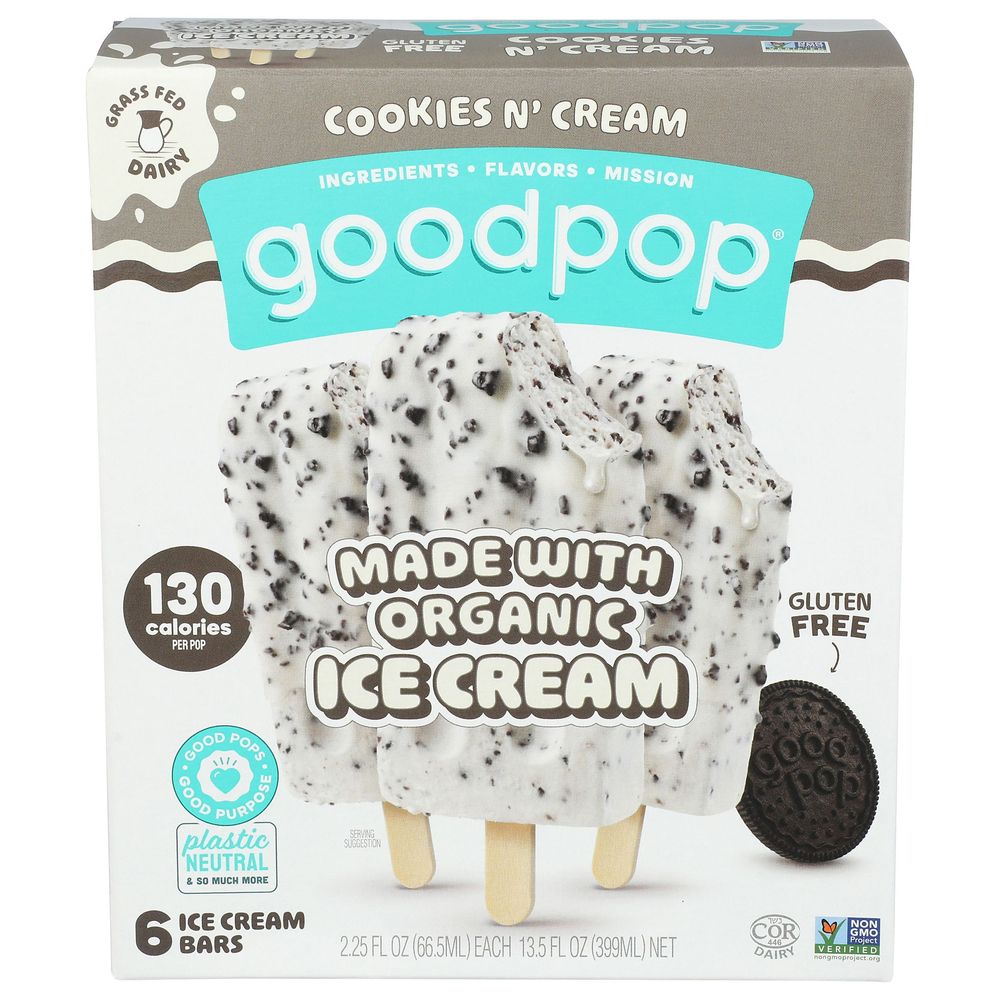Goodpop Organic Cookies N' Cream Ice Cream Bar, 2.25 Ounce -- 36 Per Case