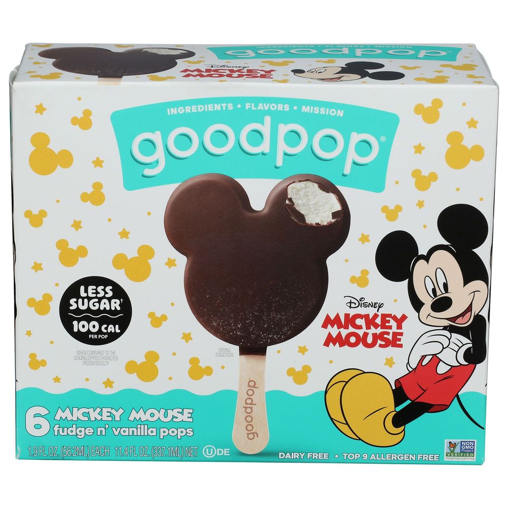 Goodpop Disney Mickey Mouse Fudge N Vanilla Pops, 1.9 Fluid Ounce -- 36 Per Case