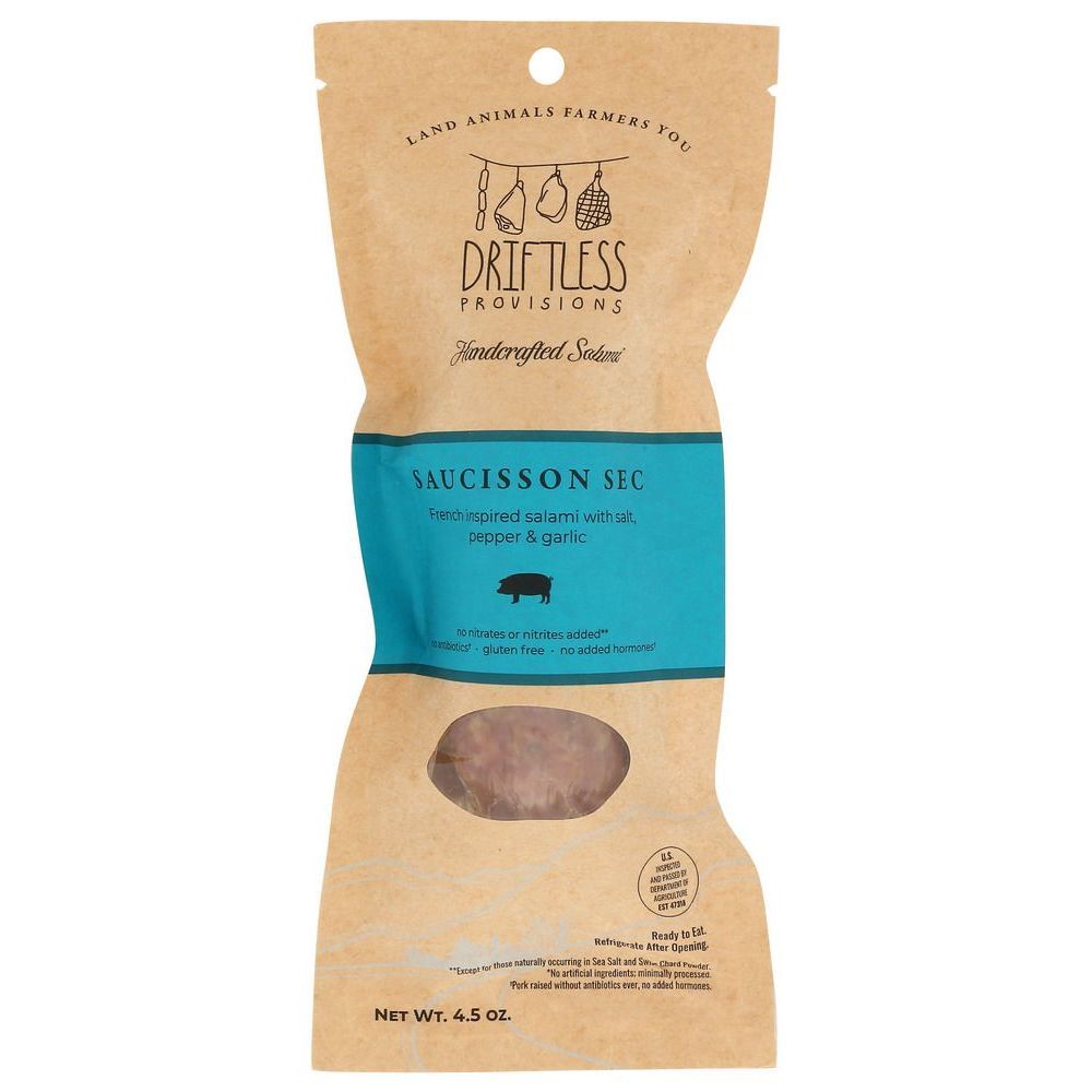 Driftless Provisions Saucisson Sec Salami, 4.5 Ounce Pouch -- 12 Per Case