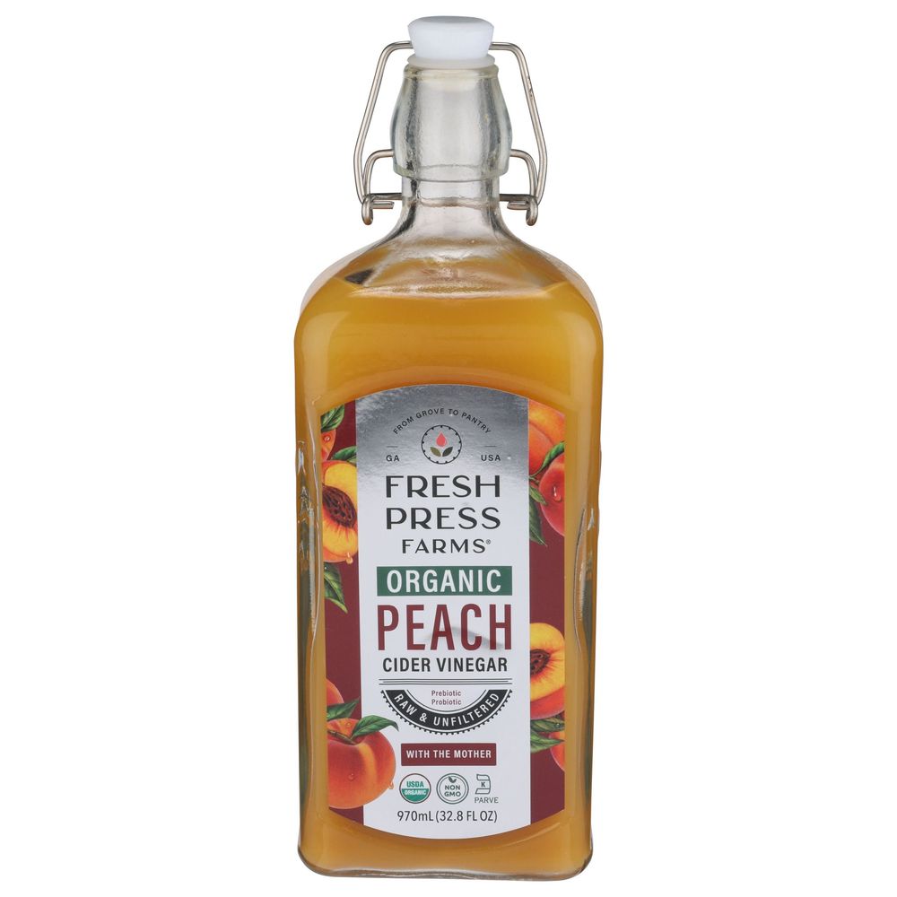 Fresh Press Farms Organic Peach Cider Vinegar, 32.8 Fluid Ounce -- 6 Per Case
