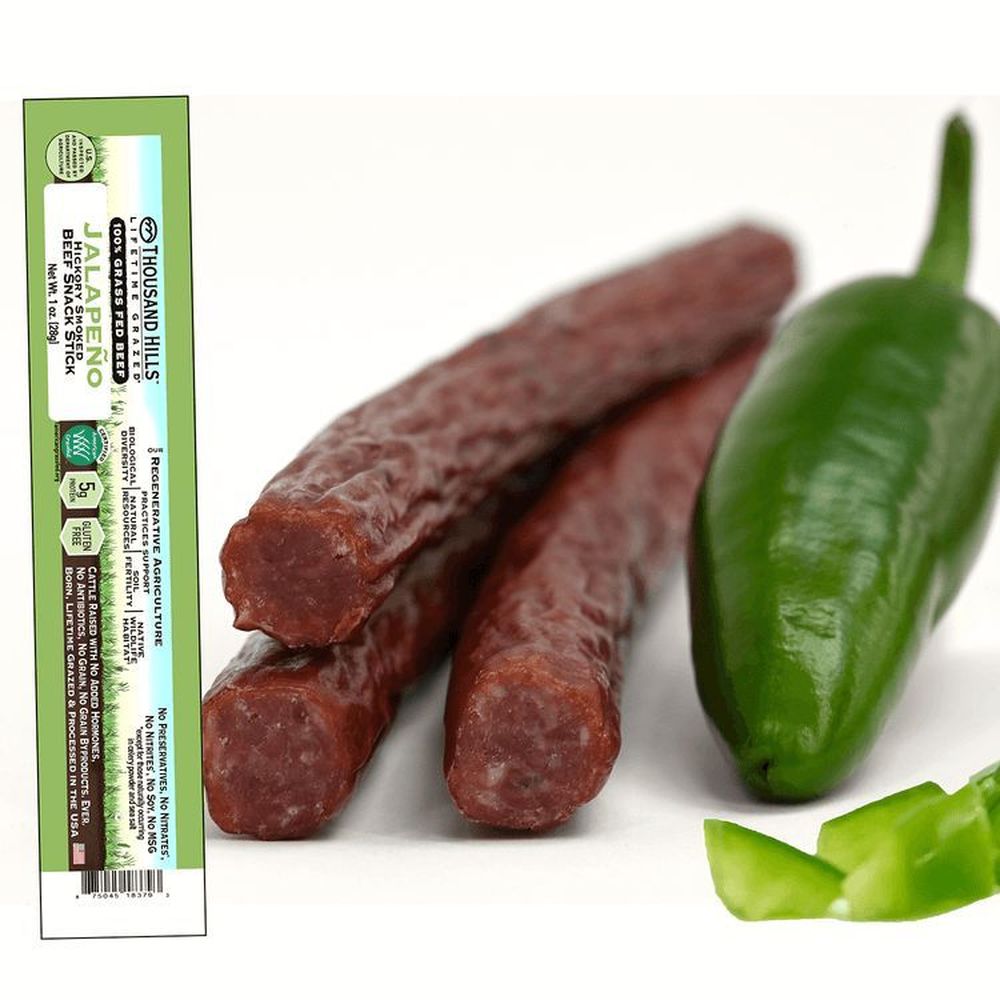Thousand Hills Grass Fed Jalapeno Beef Snack Stick, 1 Ounce -- 48 Per Case