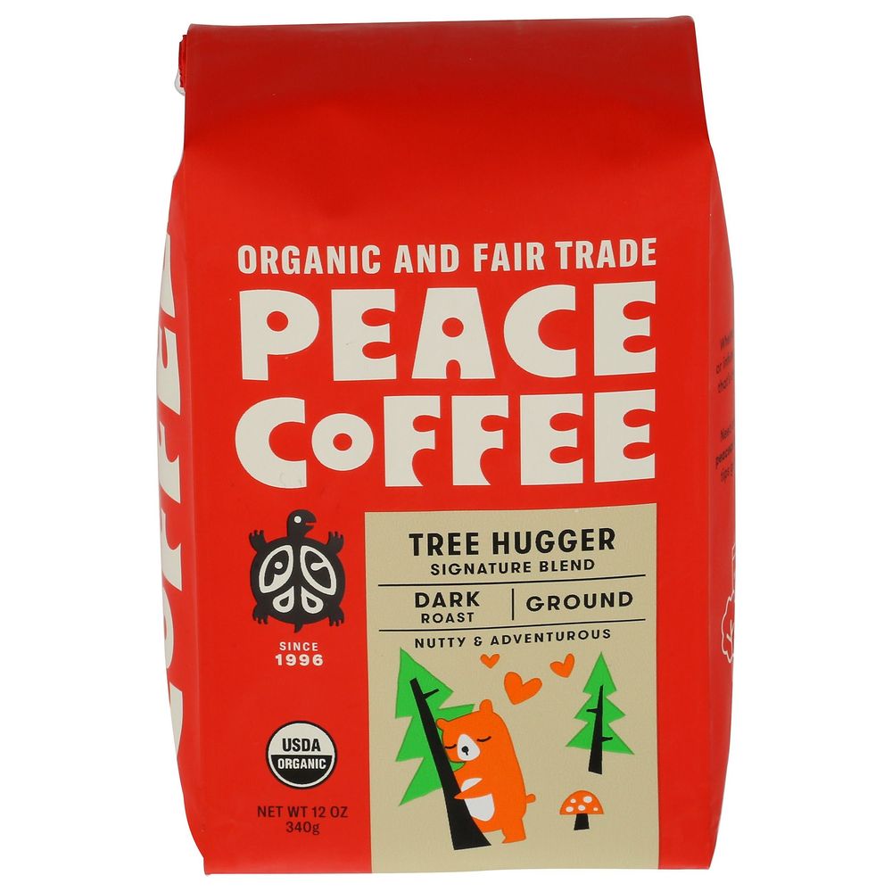 Peace Coffee Organic Tree Hugger Dark Roast Ground Coffee, 12 Ounce -- 6 Per Case