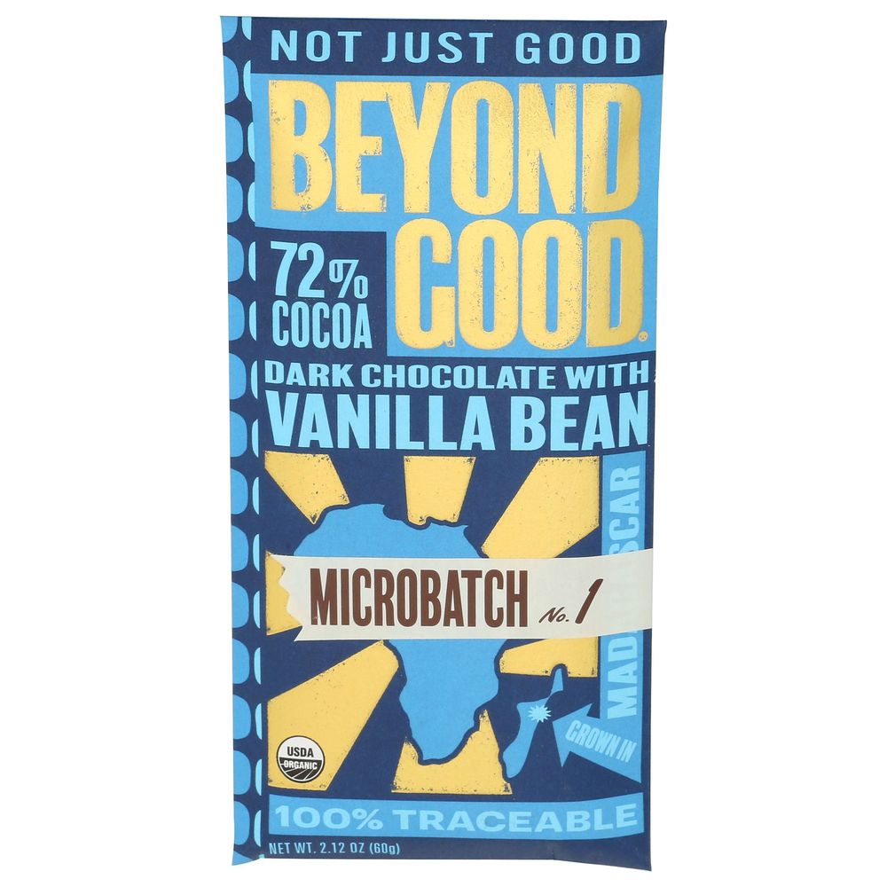 Beyond Good Organic 72 Percent Cocoa Dark Chocolate With Vanilla Bean Microbatch Bar, 2.12 Ounce -- 12 Per Case
