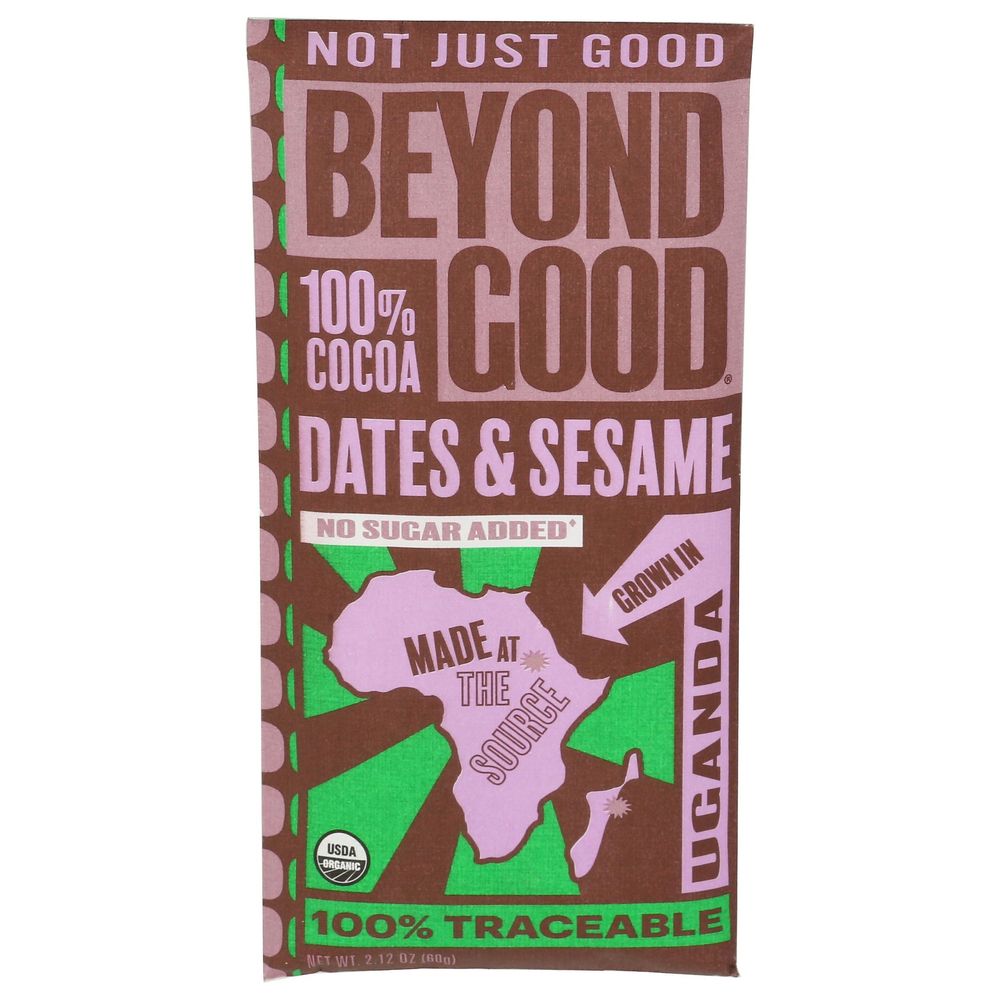 Beyond Good Organic 100 Percent Cocoa Dates And Sesame Dark Chocolate Bar, 2.12 Ounce -- 12 Per Case
