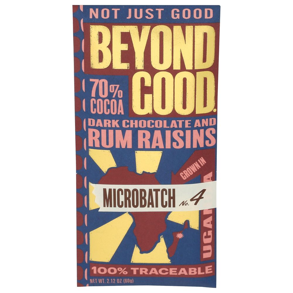 Beyond Good Organic 70 Percent Cocoa Dark Chocolate And Rum Raisins Microbatch Bar, 2.12 Ounce -- 12 Per Case