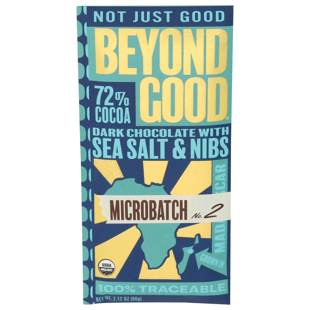Beyond Good Organic 72 Percent Cocoa Dark Chocolate With Sea Salt And Nibs Microbatch Bar, 2.12 Ounce -- 12 Per Case