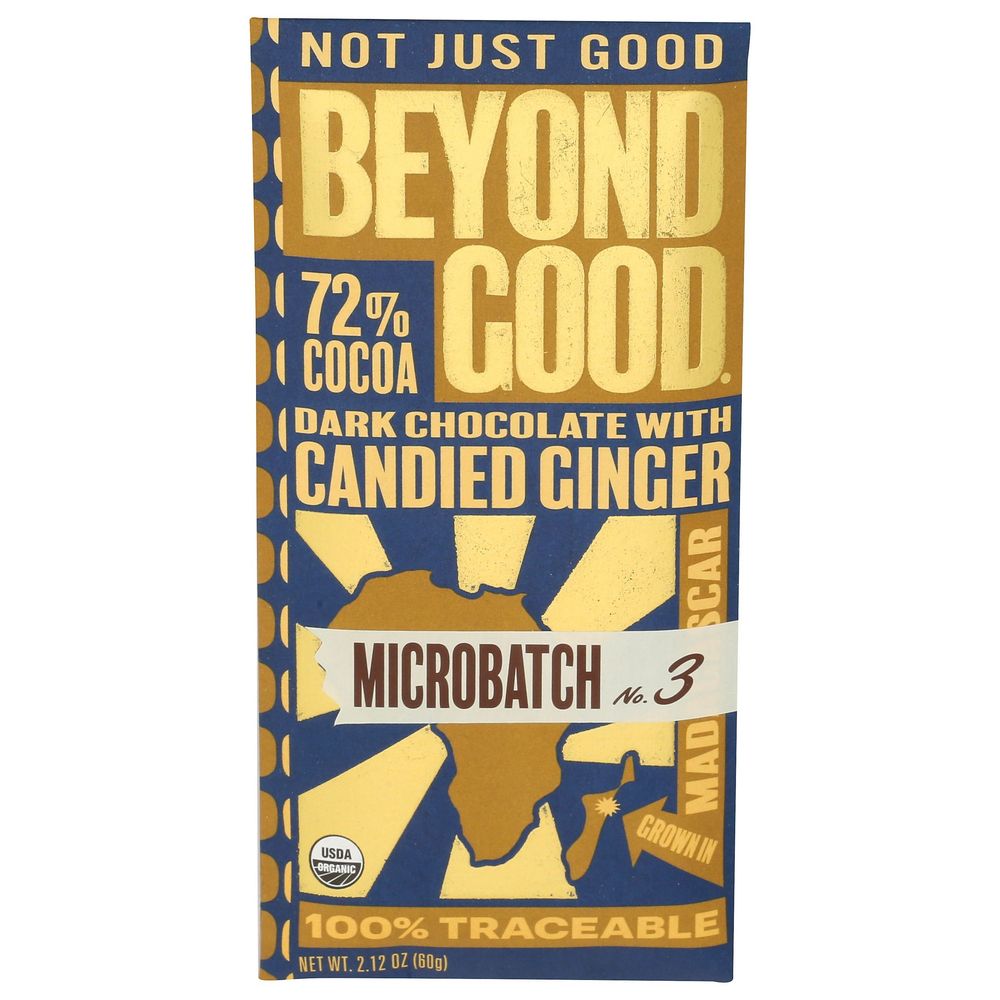 Beyond Good Organic 72 Percent Cocoa Dark Chocolate With Candied Ginger Microbatch Bar, 2.12 Ounce -- 12 Per Case