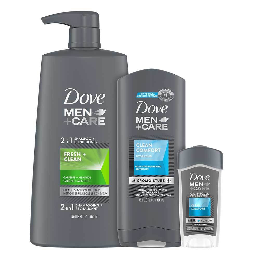 Dove Men+care 2-in-1 Shampoo Plus Conditioner, Body And Face Wash And Antiperspirant Stick