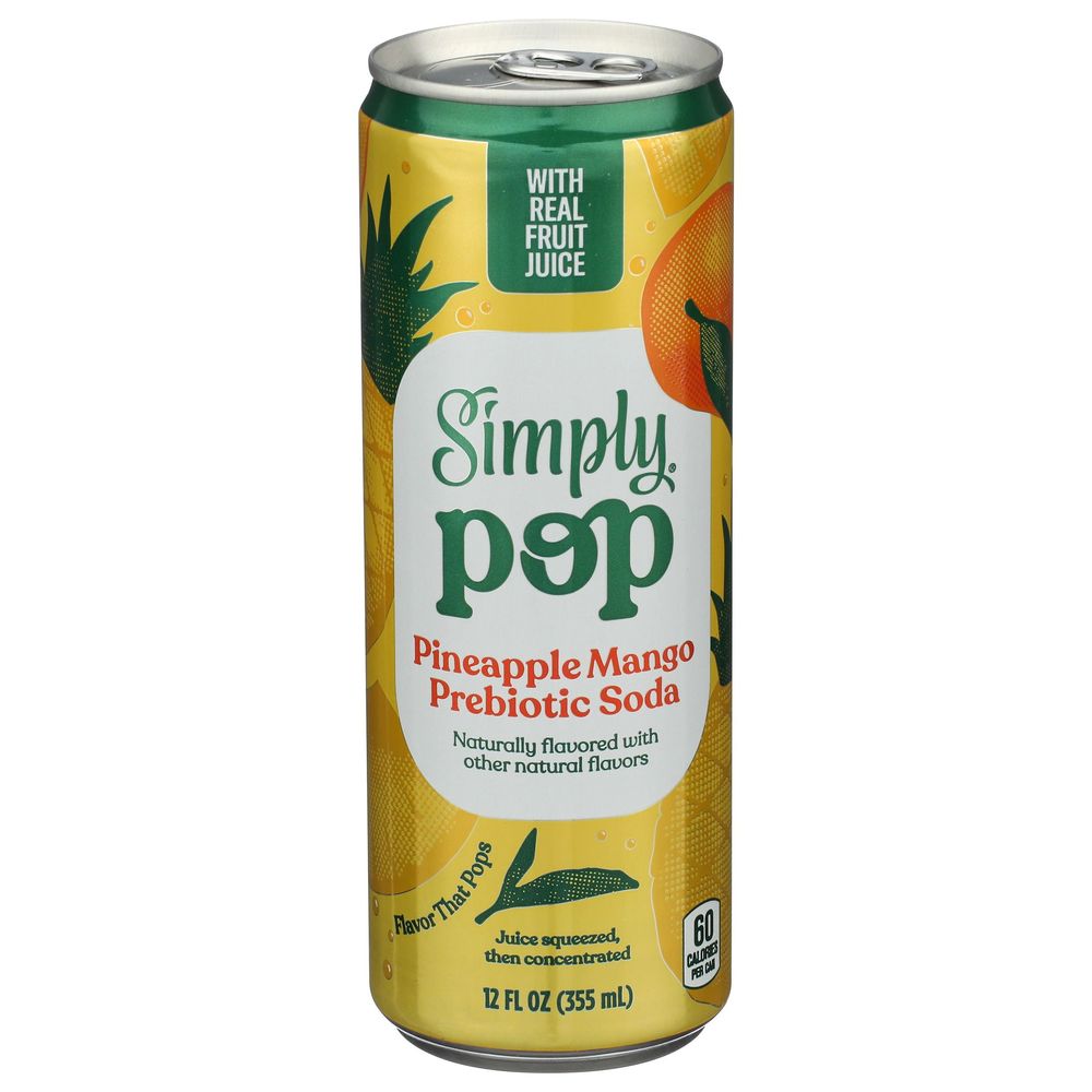 Simply Pop Pineapple Mango Prebiotic Soda, 12 Fluid Ounce -- 12 Per Case