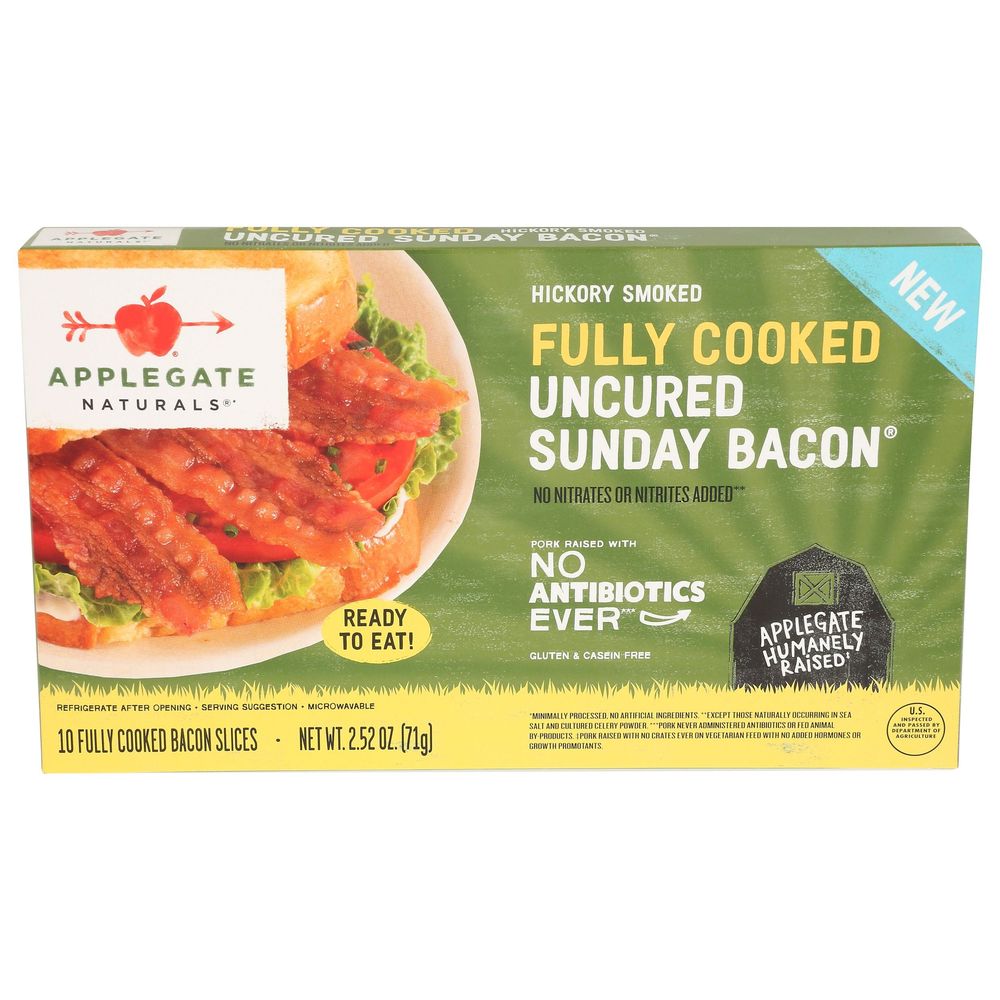 Applegate Fully Cooked Uncured Sunday Bacon, 2.52 Ounce -- 12 Per Case