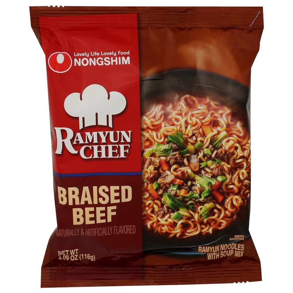 Nongshim Ramyun Chef Braised Beef Noodles With Soup Mix, 16.3 Ounce -- 4 Per Case