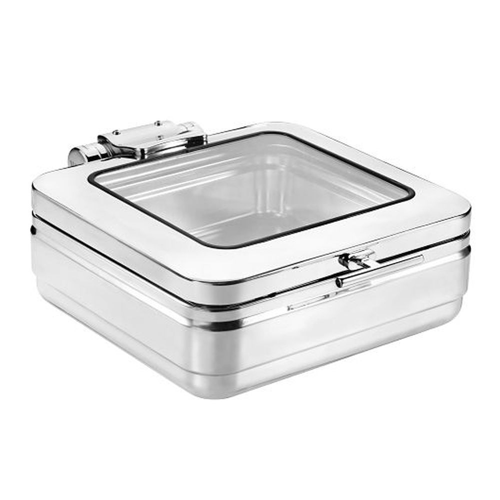 Wnk I8/10 Stainless Steel Diva Square Induction Chafer With Glass Lid And Stainless Steel Insert, 14 3/4 X 18 7/8 X 6 3/4 Inch