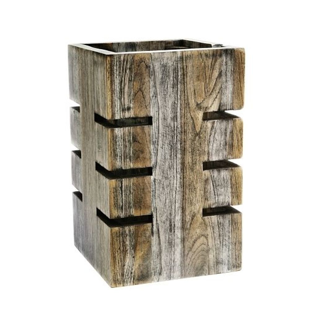 Fusion Buffet Ash Grey Teak Square Riser, 6.0 x 6.0 x 12.0 inch
