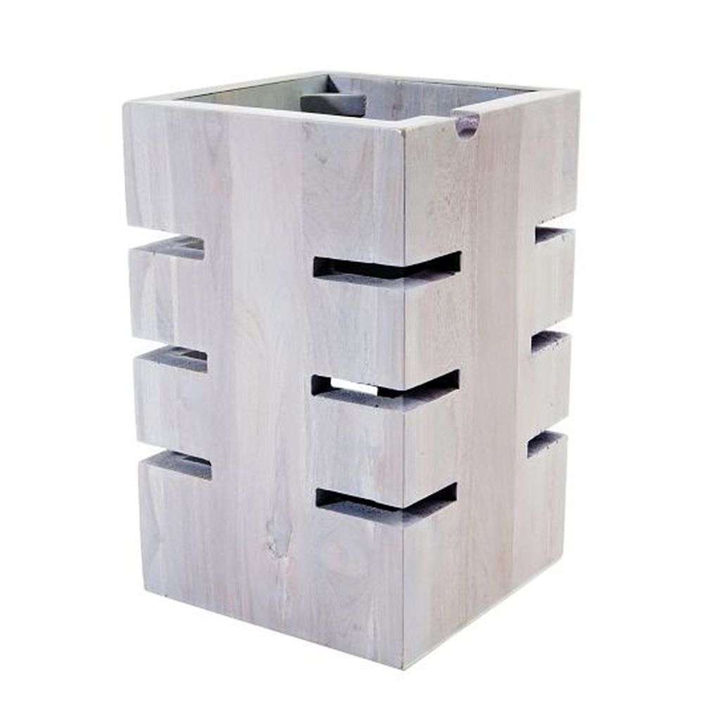 Fusion Buffet Grey Wash Teak Wood Riser, 6.0 x 6.0 x 12.0 inch