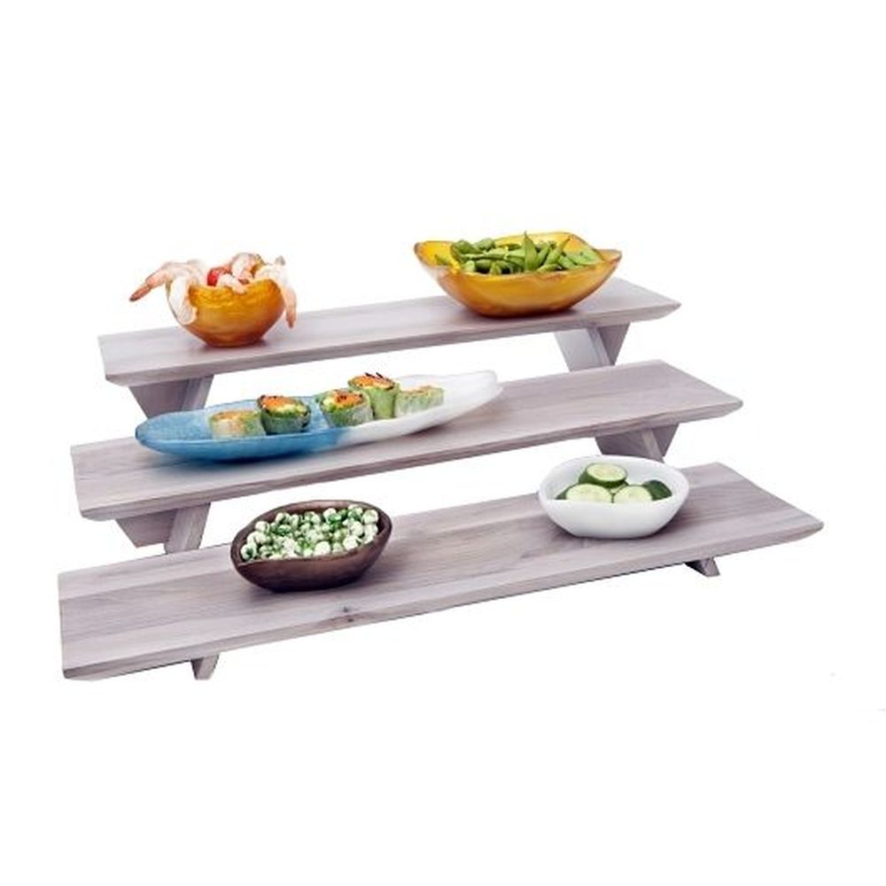 Dw Haber Grey Wash Teak Wood Tile Square 3 Piece Riser Set, 23.0 X 6.0 Inch