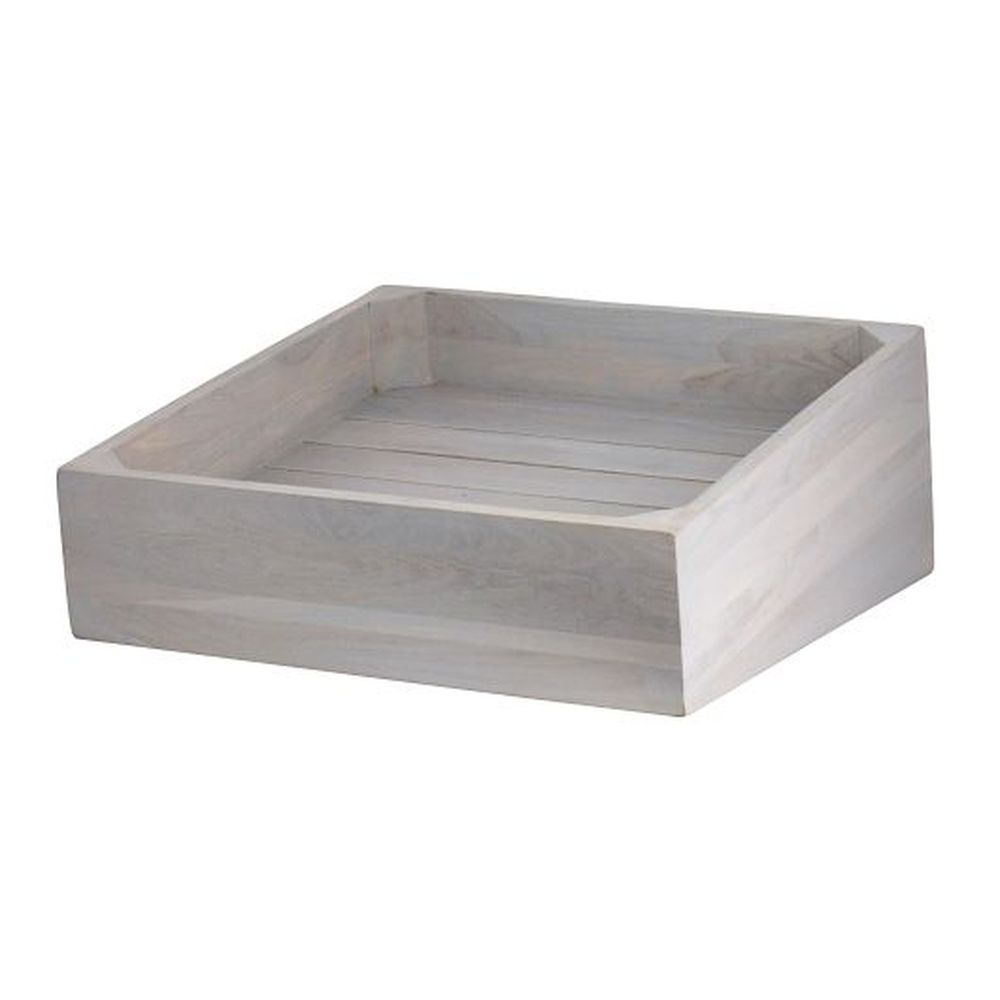 Fusion Buffet Grey Wash Teak Wood Square Angle Bread Basket, 14 inch