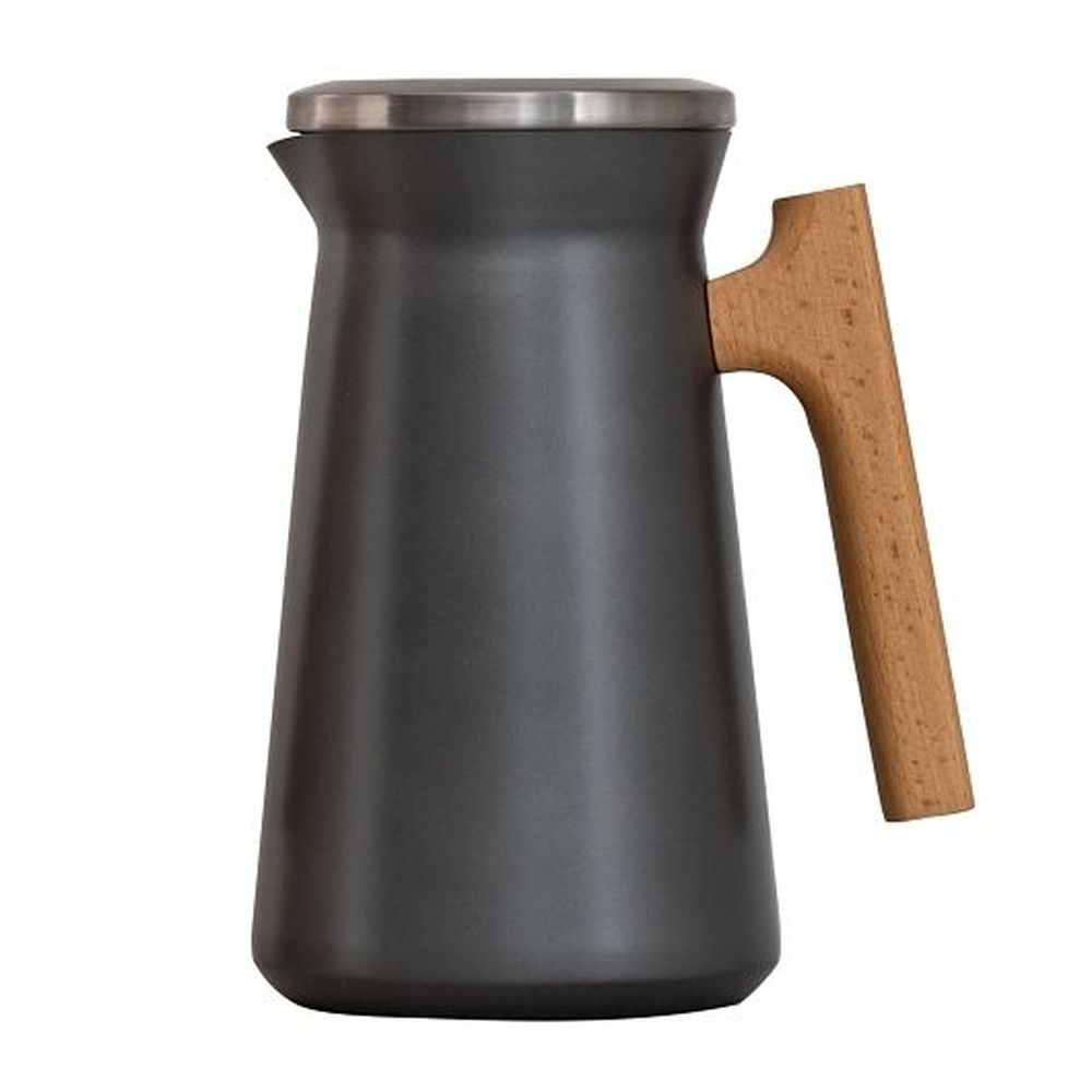 Complements 1 Liter Stainless Steel Lined Vacuum Insulated Plastic Grey Beverage Server With Wood Handle, 6 Count