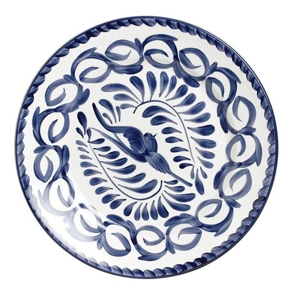 Anfora Puebla Alumina Vitrified 10.25 Inch Dia Blue Rimmed Rolled Edge Plate, 24 Count