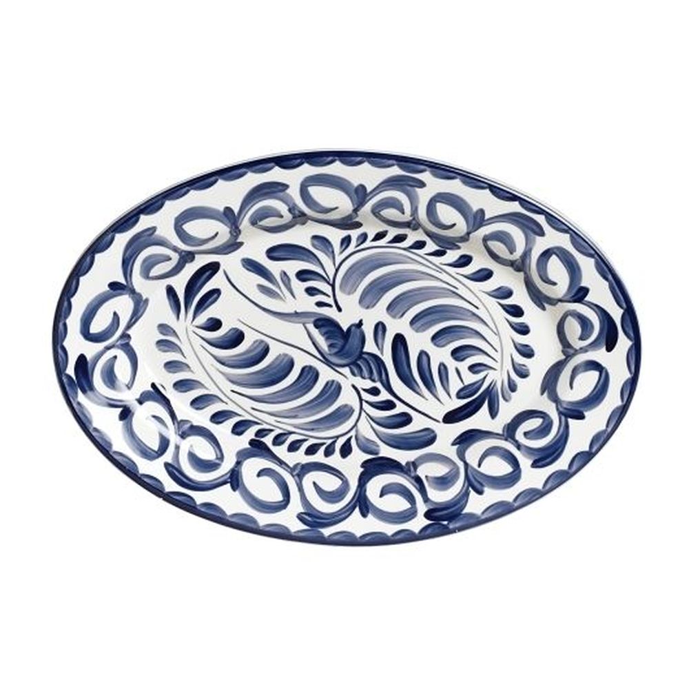 Anfora Puebla Alumina Vitrified 10.625 Inch Blue Oval Rolled Edge Platter, 24 Count