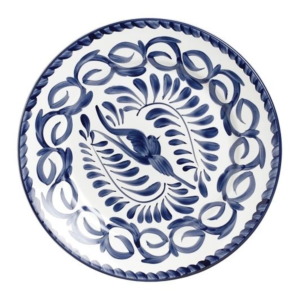 Puebla Alumina Vitrified 7.5 inch Dia Blue Rimmed Rolled Edge Plate, 24 count