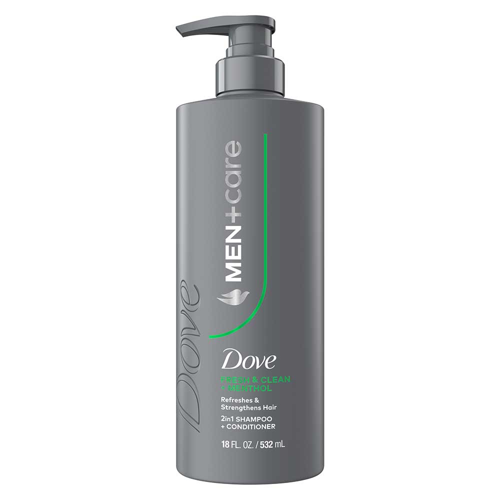 Dove Men+care Fresh And Clean Plus Menthol 2-in-1 Shampoo Plus Conditioner With Pump, 18 Fluid Ounce -- 4 Per Case