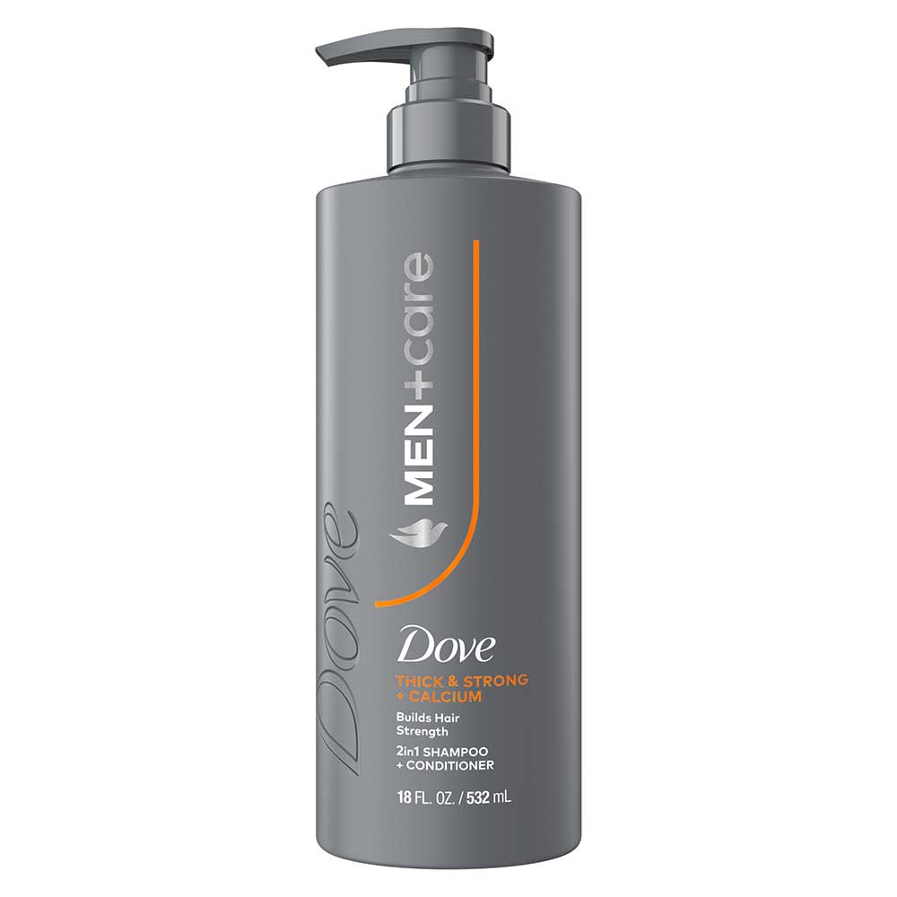 Dove Men+care Thick And Strong Plus Calcium 2-in-1 Shampoo Plus Conditioner With Pump, 18 Fluid Ounce -- 4 Per Case