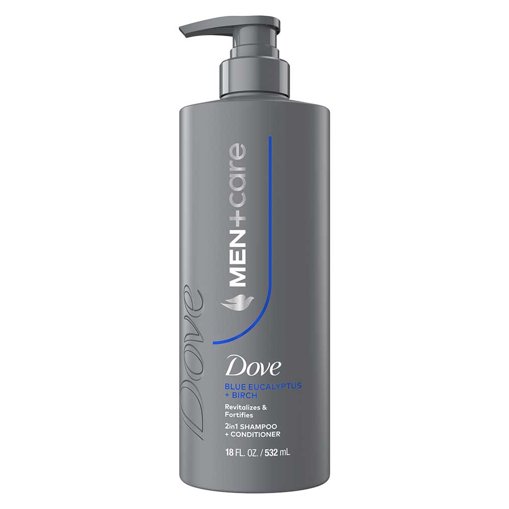 Dove Men+care Eucalyptus And Birch 2-in-1 Shampoo And Conditioner With Pump, 18 Fluid Ounce -- 4 Per Case
