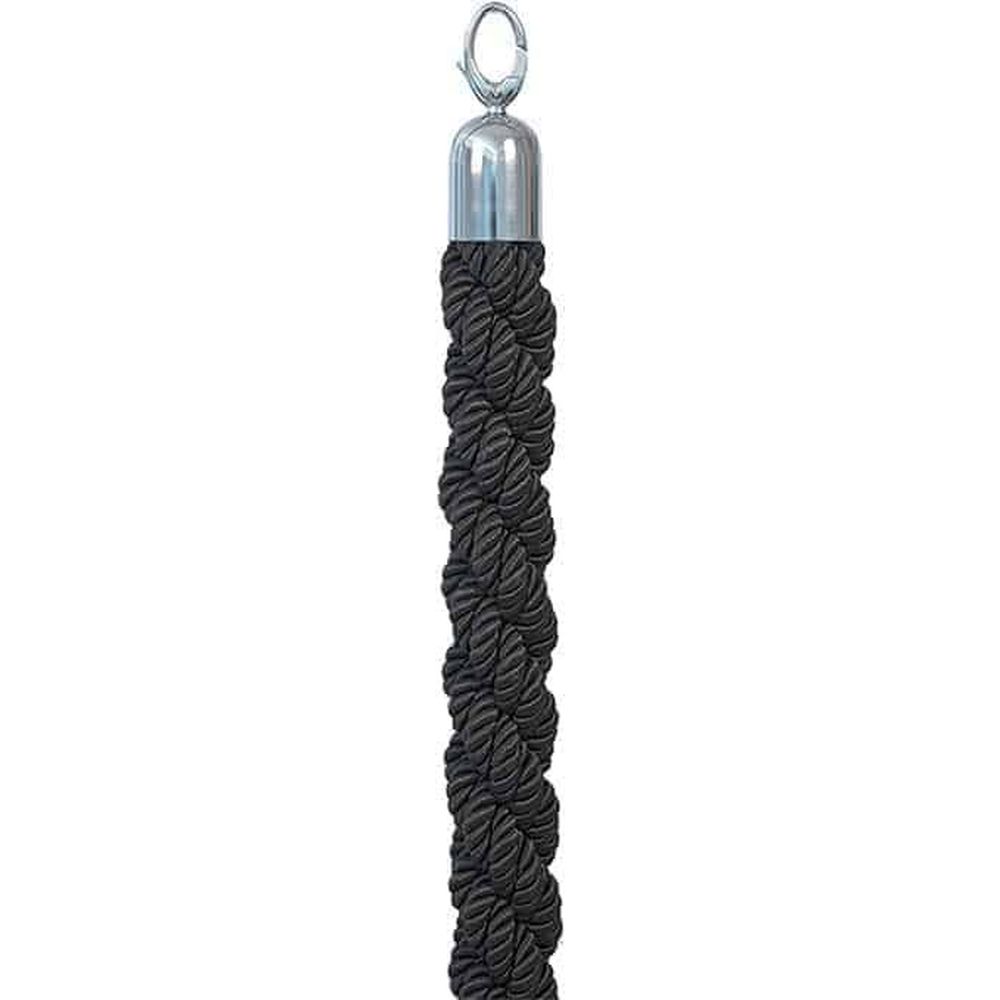 American Metalcraft Black Nylon Braided Barrier Rope With Chrome Steel Ends, 2 Inch Dia. X 60 Inch Length