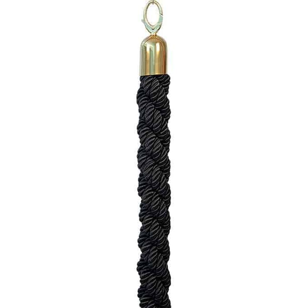 American Metalcraft Black Nylon Braided Barrier Rope With Gold Steel Ends, 2 Inch Dia. X 60 Inch Length
