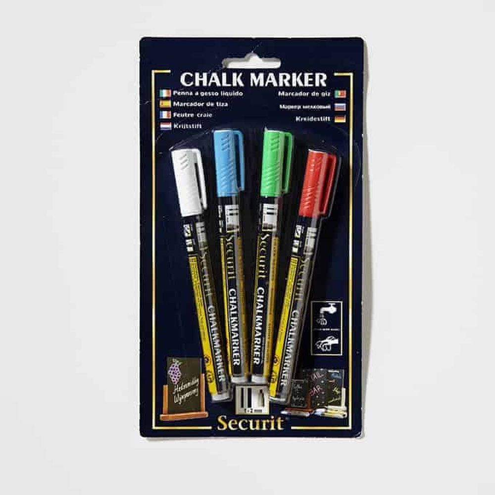 American Metalcraft Securit Original White Blue Green And Red Assortment Mini Tip Chalk Marker -- 4 Per Case