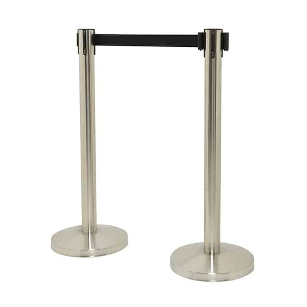 American Metalcraft Chrome Stainless Steel Barrier System Set - 2 Poles And 2 Bases, 84 Inch Length Black Nylon Tape And 37 Inch Height Post