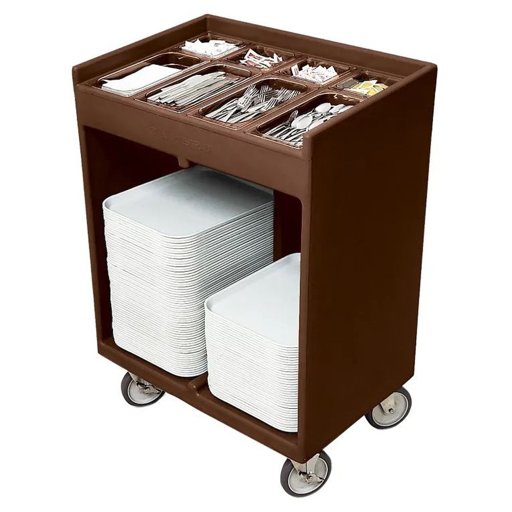 Cambro Dark Brown Tray And Silverware Cart With Pans And Vinyl Cover, 32 3/8 X 21 1/4 X 45 1/2 Inch
