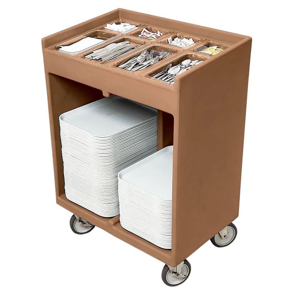 Cambro Coffee Beige Tray And Silverware Cart With Pans And Vinyl Cover, 32 3/8 X 21 1/4 X 45 1/2 Inch