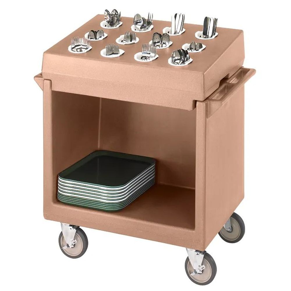 Cambro Coffee Beige Cart and Rack Combination Cart with Cutlery Rack, 38 1/8 22 3/4 x 41 1/4 inch.