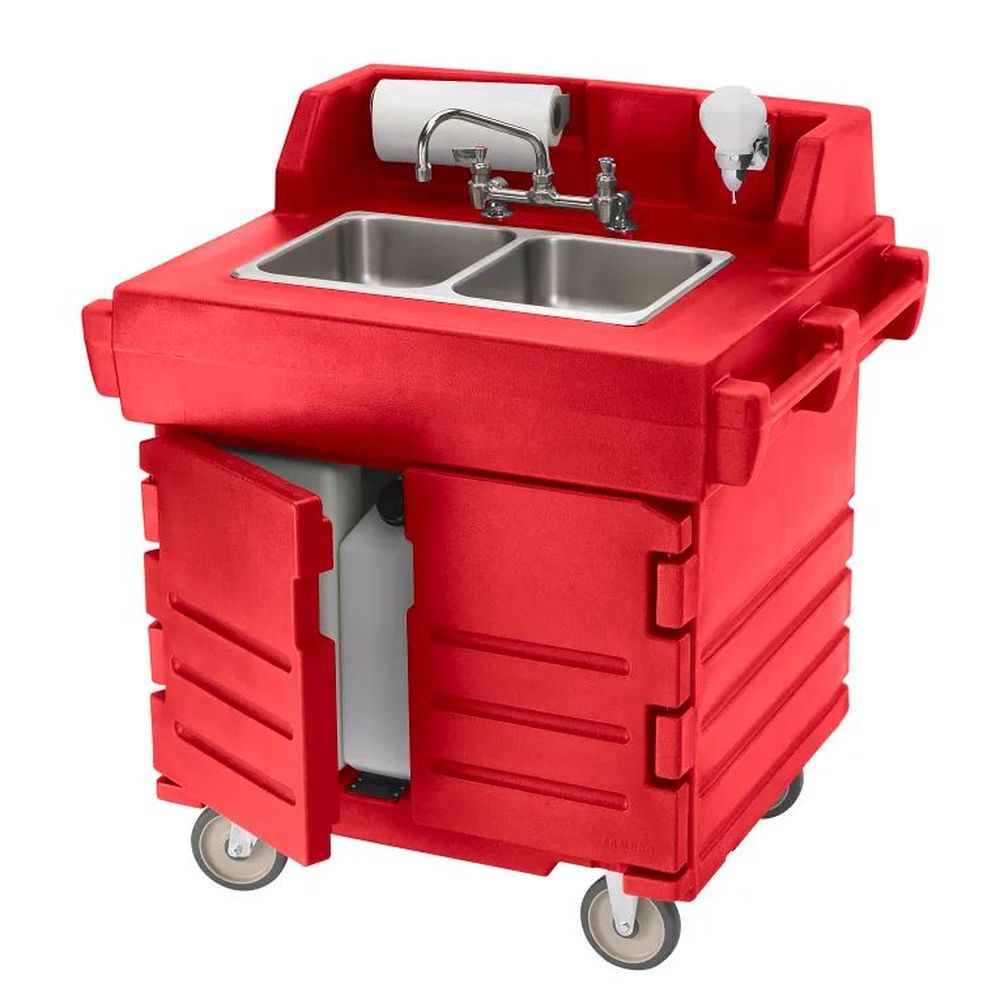 Cambro Camkiosk Hot Red Polyethylene 110v Hand Sink Cart With Heater, 40 9/16 X 33 X 45 1/2 Inch