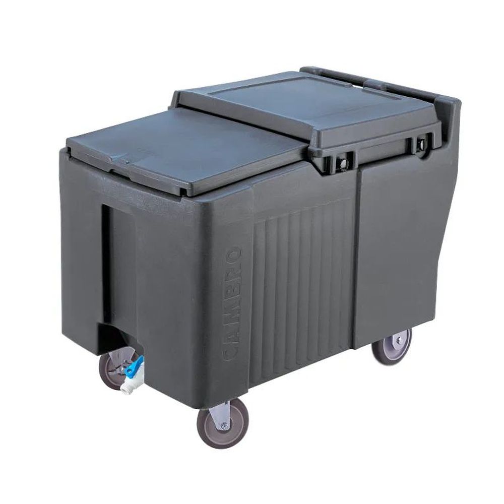Cambro Slidinglid Granite Gray Standard Height 175 Pound Ice Caddy With Swivel And Fixed Caster, 24 X 37 1?2 X 29 1?4 Inch