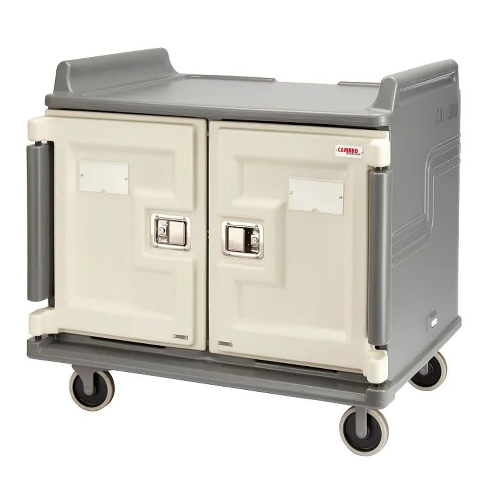 Cambro Granite Gray Polyethylene Low Profile Double Door Double Compartment 20 Tray Insulated Meal Delivery Cart, 36 1?4 X 48 1?4 X 45 Inch