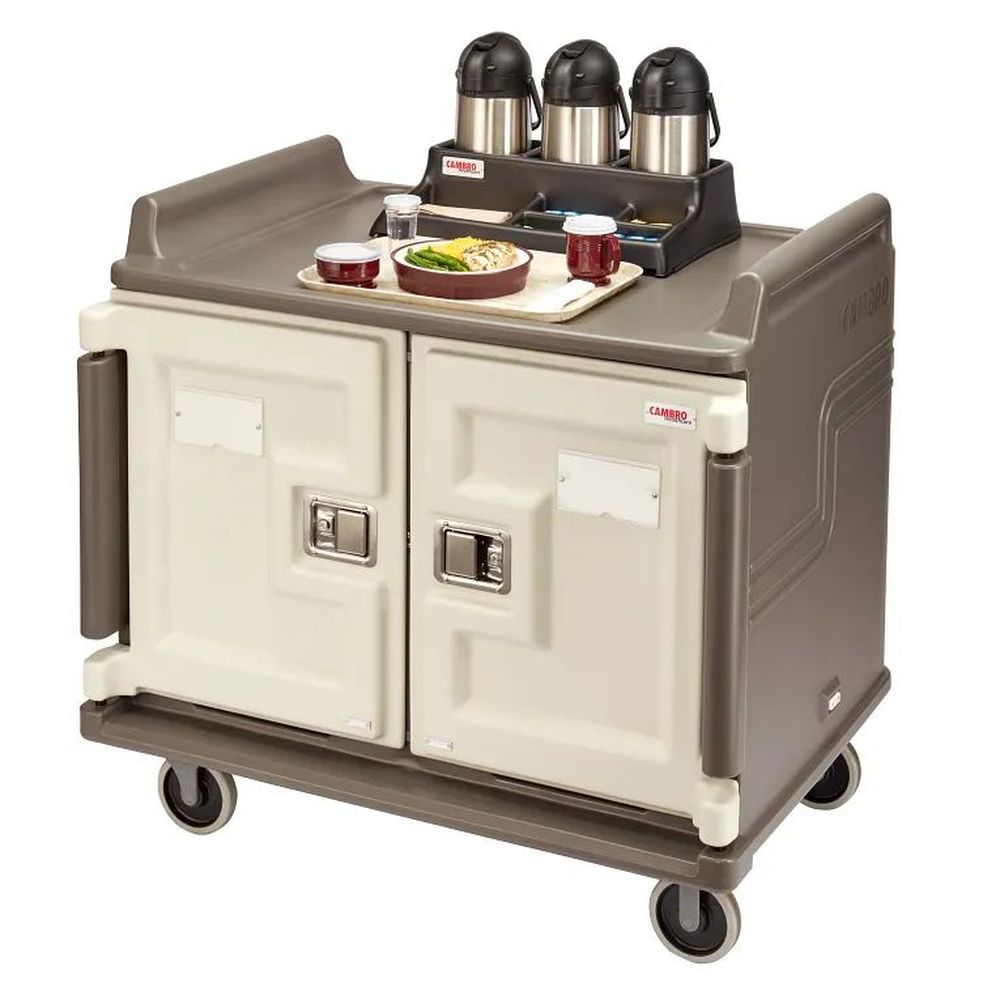 Cambro Granite Sand Polyethylene Low Profile Double Door Double Compartment 20 Tray Insulated Meal Delivery Cart, 36 1?4 X 48 1?4 X 45 Inch