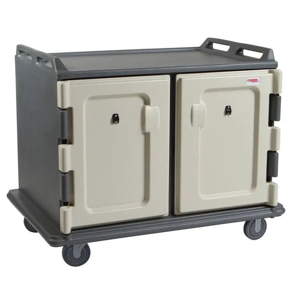 Cambro Granite Gray Polyethylene Low Profile Double Door Double Compartment 20 Tray Insulated Meal Delivery Cart, 48 1/2 X 44 X 32 1/2 Inch