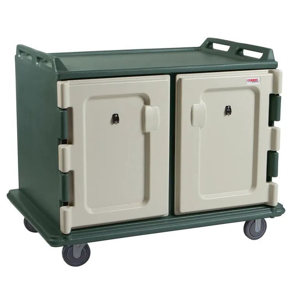 Cambro Granite Green Polyethylene Low Profile Double Door Double Compartment 20 Tray Insulated Meal Delivery Cart, 48 1/2 X 44 X 32 1/2 Inch