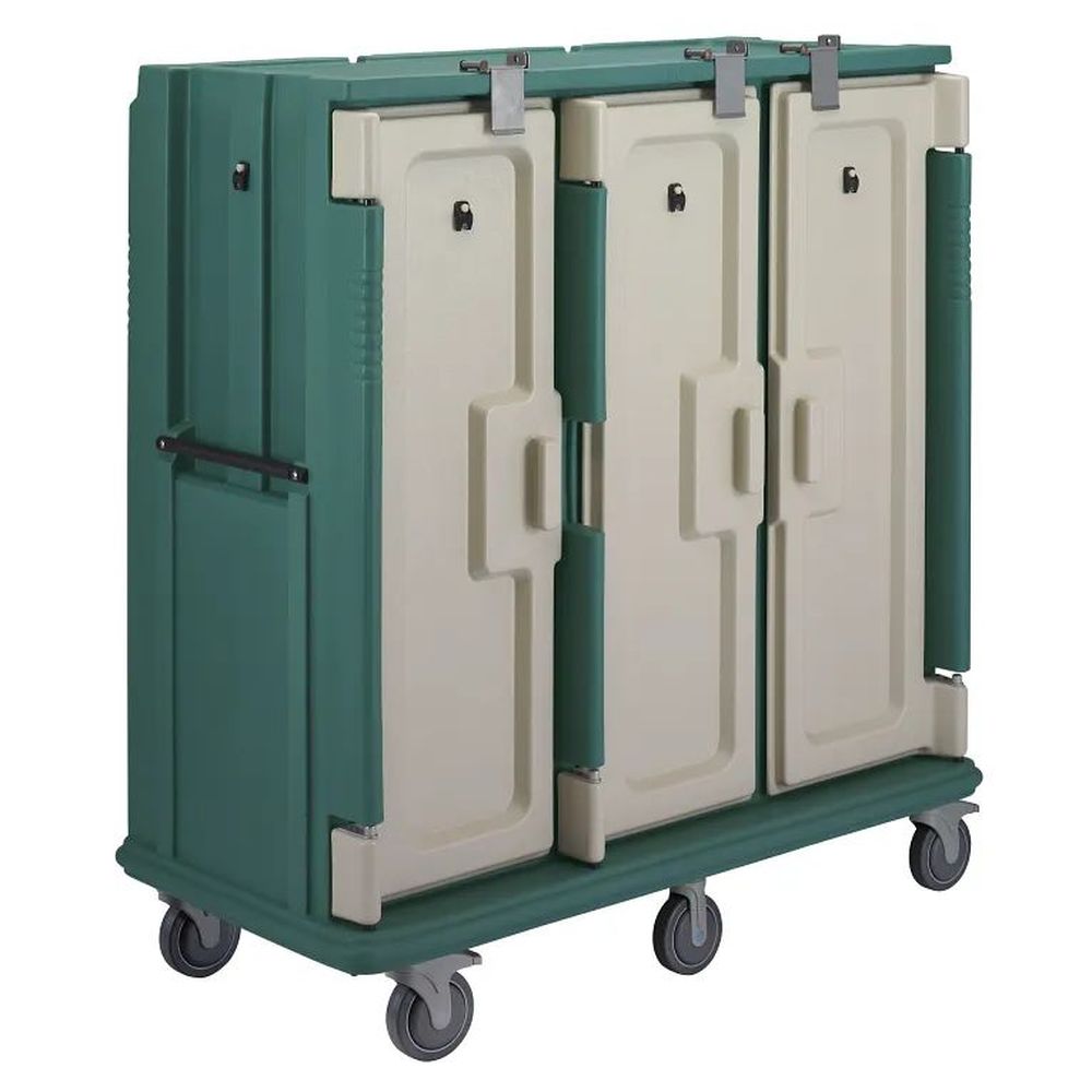 Cambro Granite Green Polyethylene Tall Profile 3 Door 3 Compartment 30 Tray Insulated Meal Delivery Cart, 60 X 63 5/8 X 29 1/4 Inch