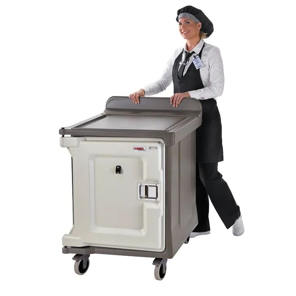 Cambro Granite Sand Polyethylene Low Profile 10 Tray Single Door Insulated Meal Delivery Cart With Standard Casters, 30 3/8 X 38 1/4 X 42 3/4 Inch