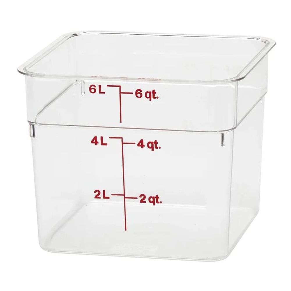 Cambro Camwear Camsquares Classic Clear Polycarbonate 6 Quart Food Storage Container With Winter Rose Graduation, 8 3/8 X 8 3/8 X 7 1/4 Inch -- 6 Per Case